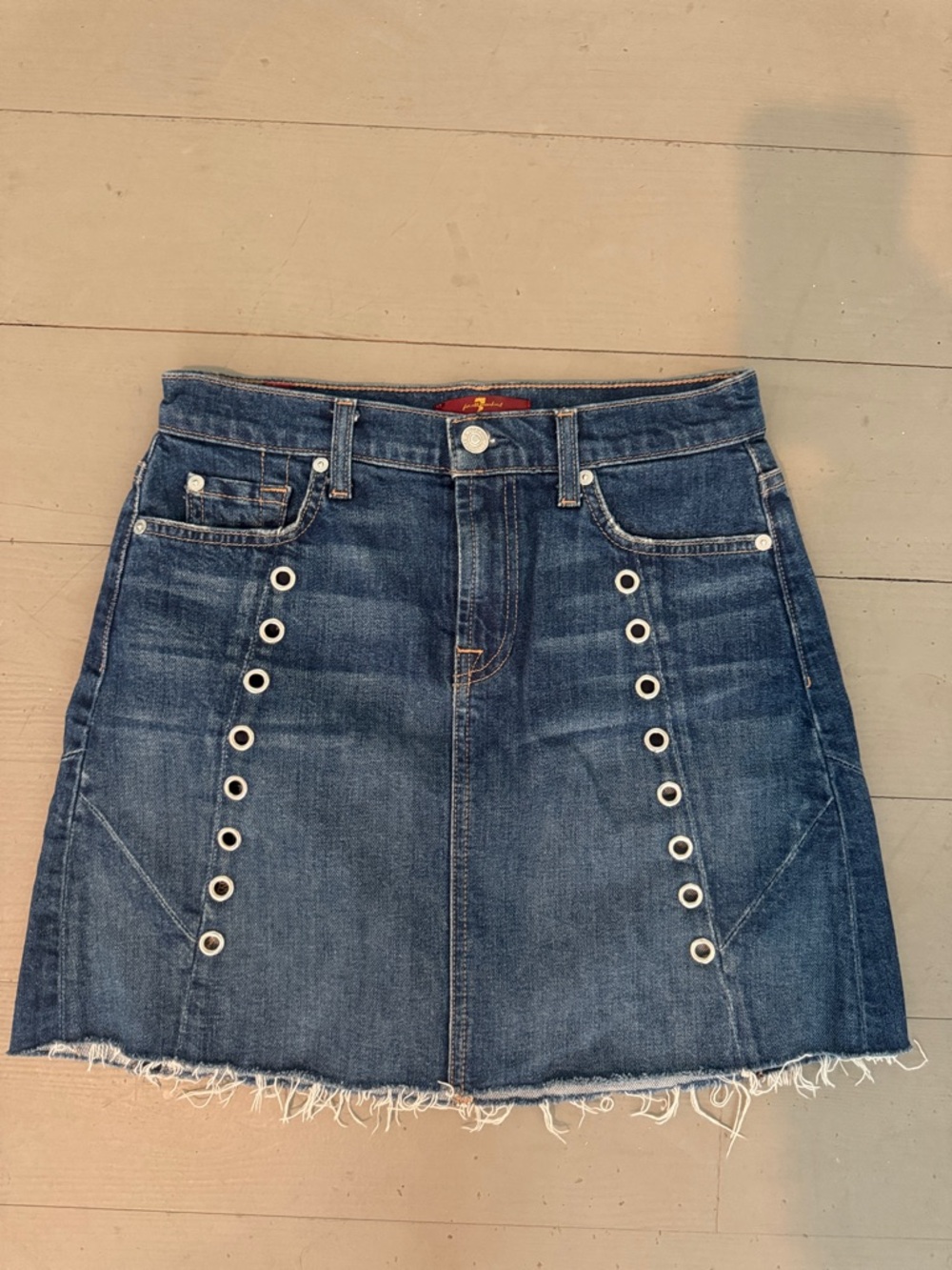 7 For All Mankind Eyelet Denim A-Line Skirt - Blue